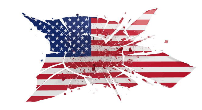 Broken american flag design with shattered glass effect