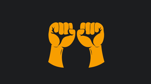 Stylized illustration of two clenched fists raised, rendered in orange on a dark background