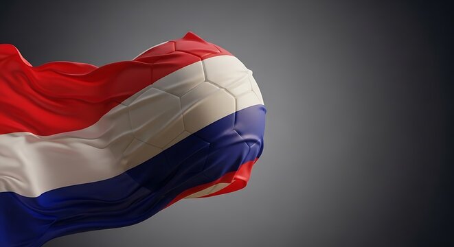 Dutch national flag waving in wind against neutral background