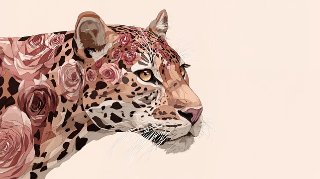 Blossom Prowl: Leopard with Floral Pattern Art Design