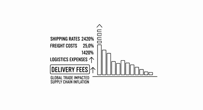 A bar chart illustrates rising shipping, freight, and logistics expenses with delivery fees
