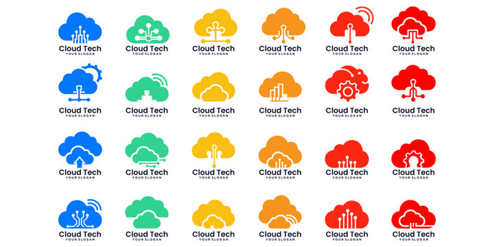 Modern cloud tech logo designs symbolizing digital transformation, computing systems, and innovation