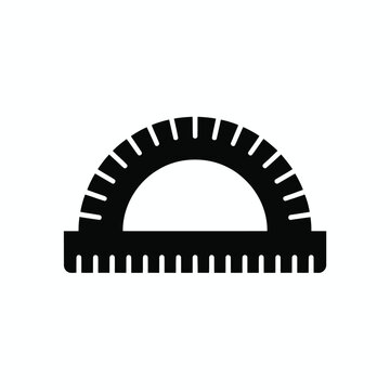 Black protractor icon for geometry and technical drawing vector