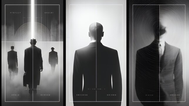 Monochrome Enigma: Shadowed Silhouettes in Geometric Frames