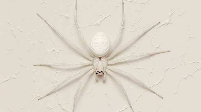 Ivory Orb Weaver: Delicate White Spider on Crackled Wall