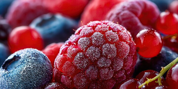 Frozen berries close-up, top view --ar 2:1 --profile bafutij