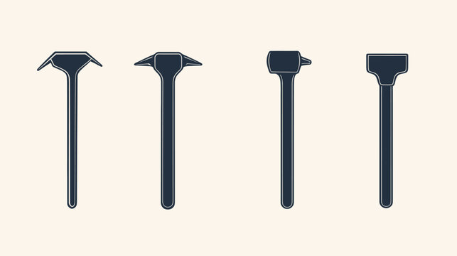 Four silhouettes of tools with handles, each with a different top. They're on a cream background