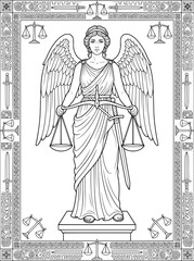 Fototapeta premium Adult coloring page, drawing, Greek God, zeus, cupid
