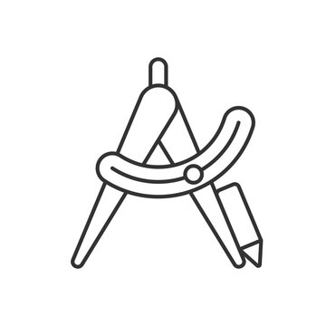 Compass tool linear icon. Drafting instrument. Inscribing circles, arcs. Math class. Thin line customizable illustration. Contour symbol. Vector isolated outline drawing. Editable stroke