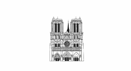 Obraz premium Detailed line drawing of the facade of a historic French cathedral