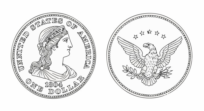 Black and white illustration of the obverse and reverse of an old coin