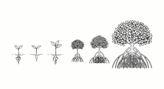 A visual representation of a plant's life cycle, from seedling to mature tree