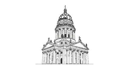 Fototapeta premium Ornate neoclassical building with a grand dome and columns, rendered in linocut style