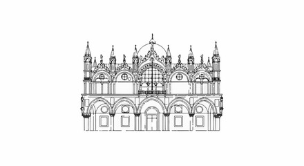 Obraz premium Ornate Gothic facade with arches, windows, and spires on white background