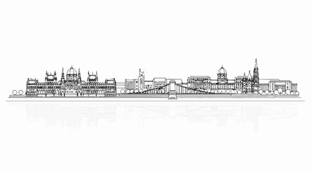 Obraz premium Outline of historic buildings with domes and spires reflected in water