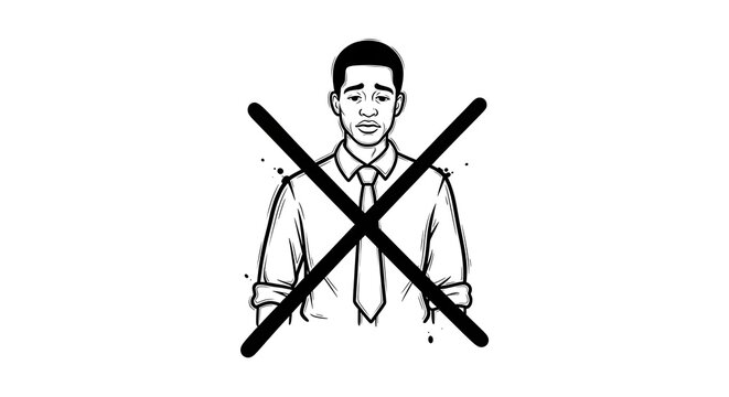 Disapproved employee icon with cross sign, representing rejection or denial of work, emphasizing negative human resource decisions