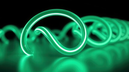 Fototapeta premium Bright green infinity symbol glows against dark background. Smooth curves create captivating visual effect. Reflective surface adds depth.