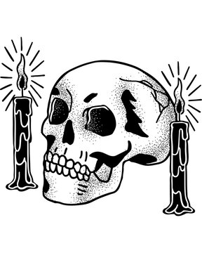human skull with lil candles illustration skull tattoo