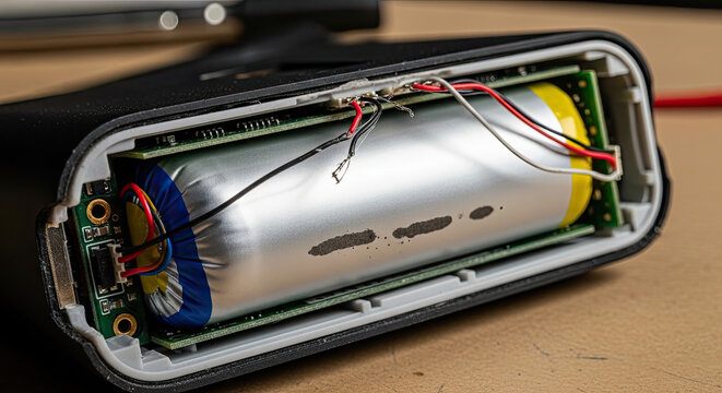 A disassembled electronic device with exposed circuitry and wiring on a table