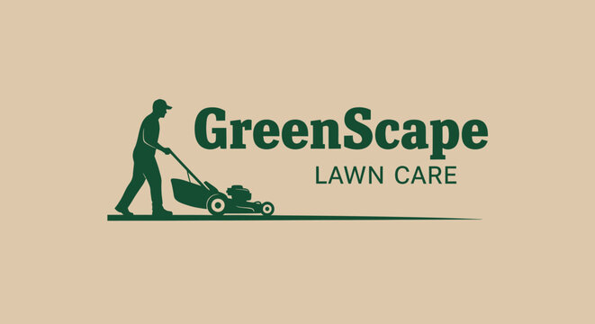 GreenScape Lawn Care logo with a person mowing the lawn.
