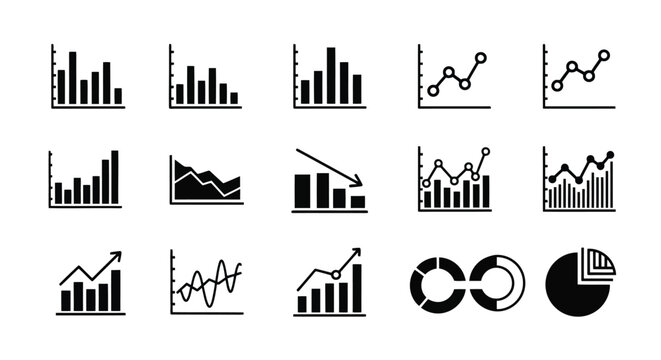 Black silhouette vector set of musical notes and audio sound icons featuring urban building architecture and industrial factory symbols for business design