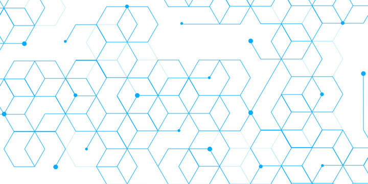Molecular structure abstract tech background. Geometric blue background. Vector banner design with hexagons. Science network pattern, connecting lines and dots Medical background, Vector illustration.