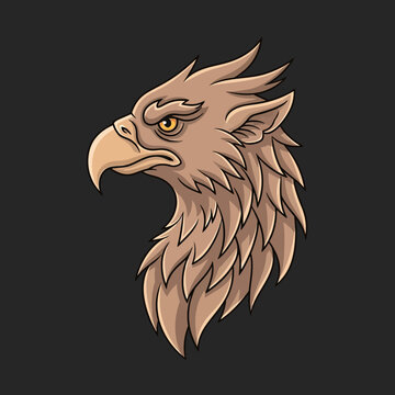 Brown Eagle Head Illustration Closeup Profile.
