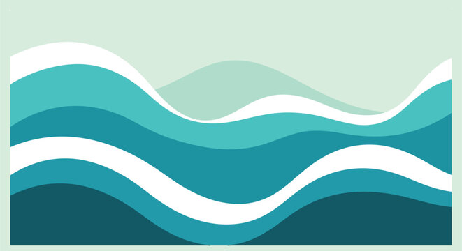 Ocean waves are depicted through stylized blue layers creating a smooth and flowing abstract pattern.