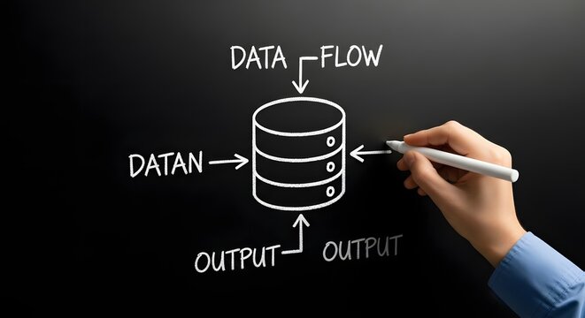 Data flow diagram illustrating data input processing and output on a blackboard