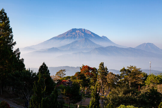 A view of a mountain range in the morning in Central Java, Indonesia