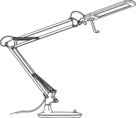 Obraz premium Modern LED desk lamp with an articulated arm presented as a technical line art vector illustration for office and workspace design