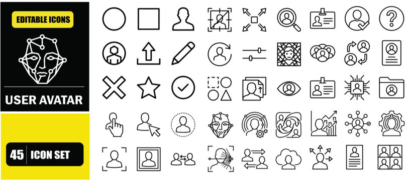 User Avatar Icon Set &ndash; Profile Picture, User Identity, Account Representation, Digital Avatar and Profile Image Line Icons &ndash; Thin Line Editable Stroke Vector Illustration for UI UX, Web and App Design