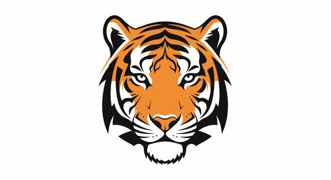 Tiger face with orange and black stripes.