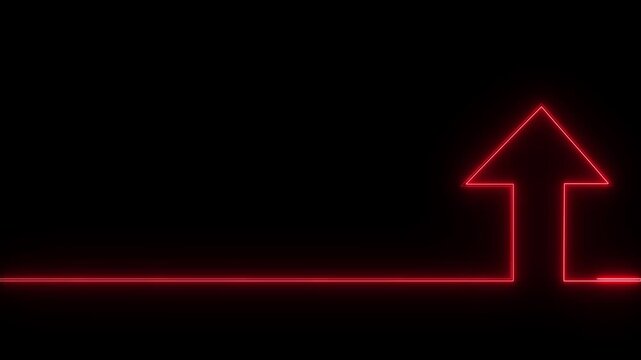 Up arrow line continuous drawing art banner background design Neon line. black background.