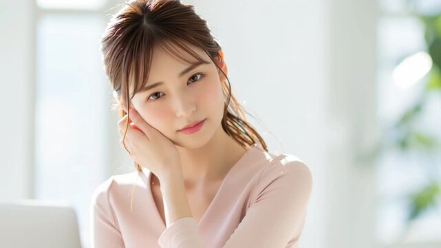 肩こりで肩を揉む日本人女性