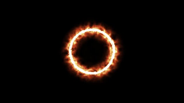 Animation of a fiery circle with dynamic flames.4k video.
