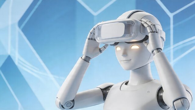 Robot wearing virtual reality headset