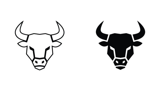 Strong bull head mascot for sports team branding or corporate logo design featuring geometric lines and bold shapes in black and white vector illustration format for professional identity projects