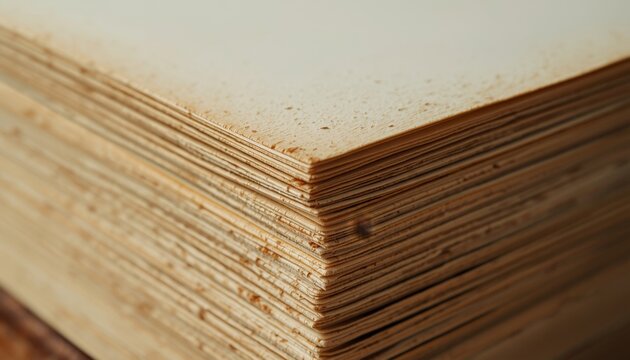 There is a stack of plywood boards stacked on top of each other