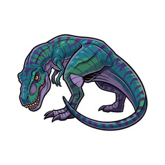 Crouching Green and Purple Dinosaur Mascot Character Illustration © Aryasakti