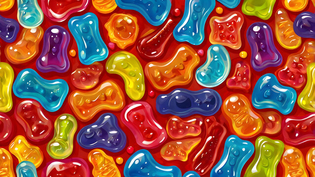 candy seamless pattern transparent jelly shapes vibrant tones