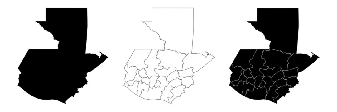 Guatemala country vector map in white background.Guatemala political map.Black silhouette of Guatemala map.Outline map. High detailed. Solid simple style. Black and white. Vector editable.