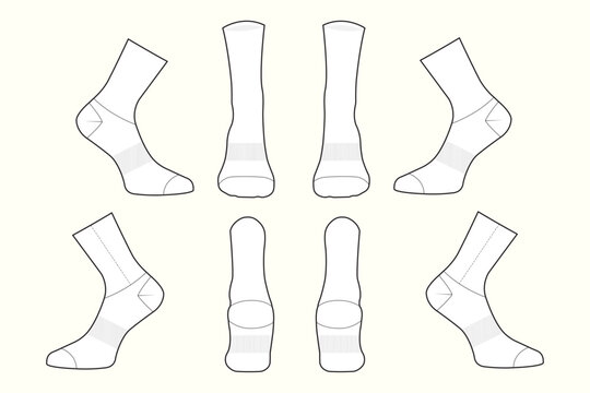 Multi-Angle Performance Athletic Crew Sock Flat Sketch CAD Mockup