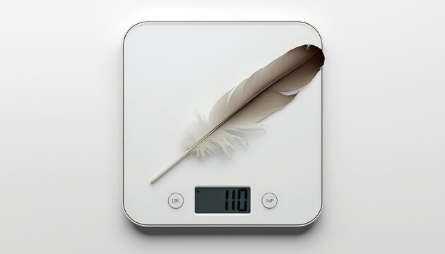 This is an image of a digital scale with a feather on it