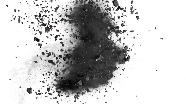 Super Slow Motion of Collision of Charcoal Pieces . Filmed on High Speed Cinema Camera at 1000 FPS