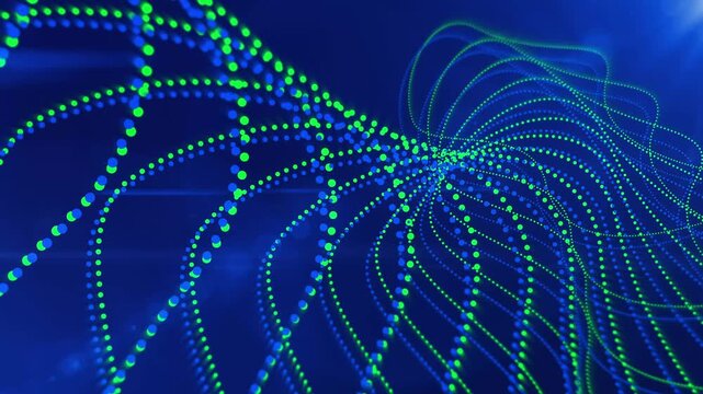 Futuristic Blue and Green Data Flow Wave with Digital Particle Network animation 4k.