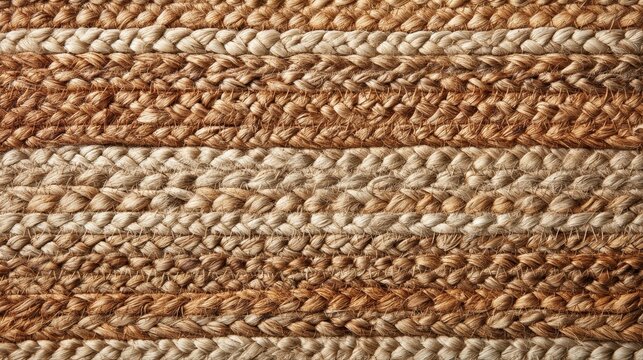 Close-up of intricately woven, natural fiber rope mat with earthy brown tones and textured braided patterns.