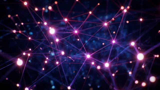 Glowing interconnected network lines and nodes in space
