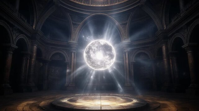 Mysterious portal glowing brightly in ancient interior