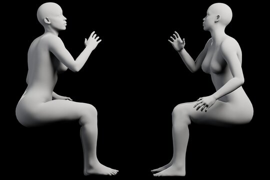 Figure model in gesturing pose, black studio